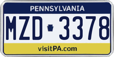 PA license plate MZD3378