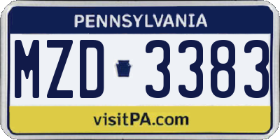 PA license plate MZD3383