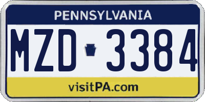 PA license plate MZD3384