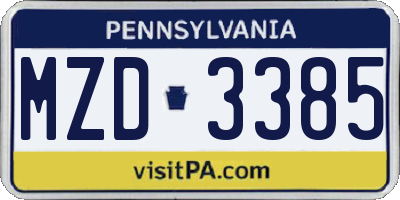 PA license plate MZD3385