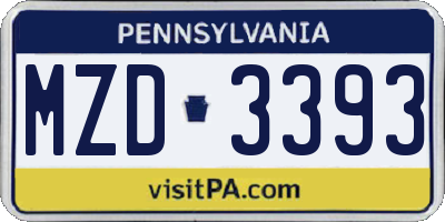 PA license plate MZD3393