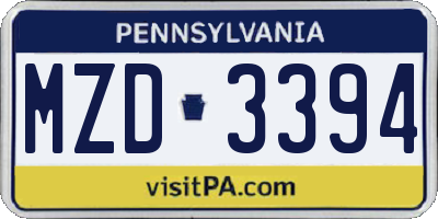 PA license plate MZD3394
