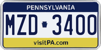 PA license plate MZD3400