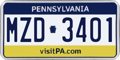 PA license plate MZD3401