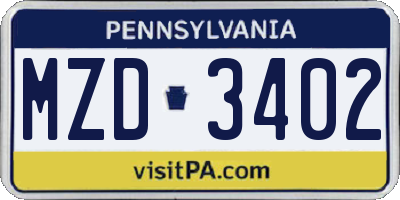 PA license plate MZD3402