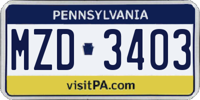 PA license plate MZD3403