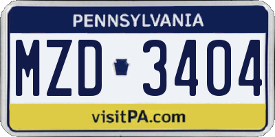 PA license plate MZD3404