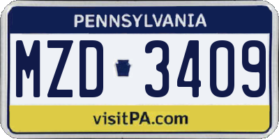 PA license plate MZD3409