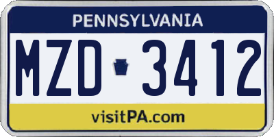 PA license plate MZD3412