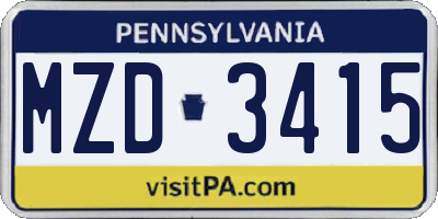 PA license plate MZD3415