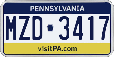PA license plate MZD3417