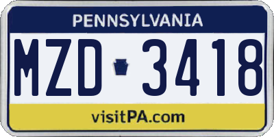 PA license plate MZD3418