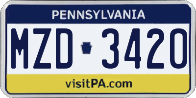 PA license plate MZD3420