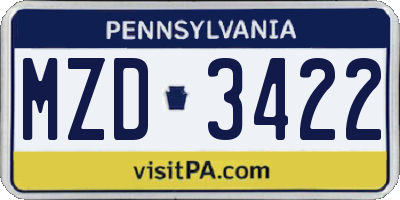 PA license plate MZD3422