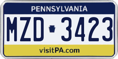 PA license plate MZD3423