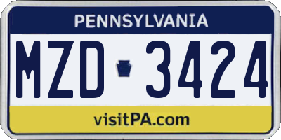 PA license plate MZD3424