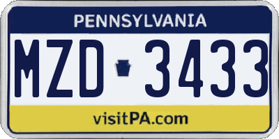 PA license plate MZD3433