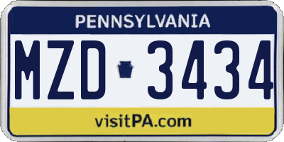 PA license plate MZD3434