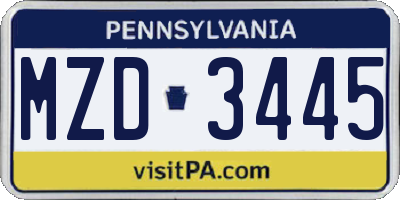 PA license plate MZD3445