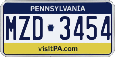 PA license plate MZD3454