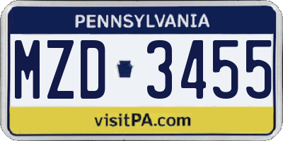 PA license plate MZD3455