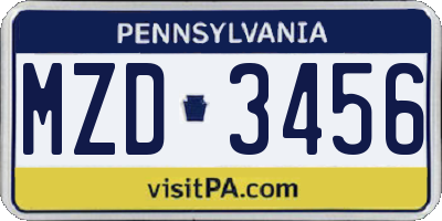 PA license plate MZD3456