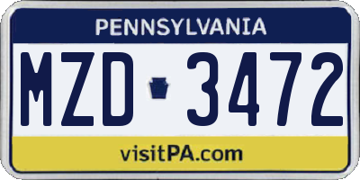 PA license plate MZD3472