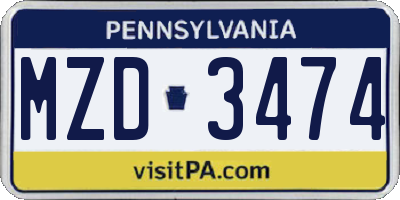 PA license plate MZD3474