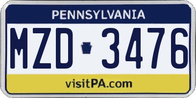 PA license plate MZD3476