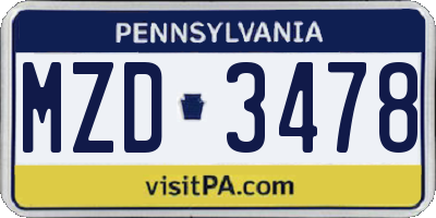 PA license plate MZD3478