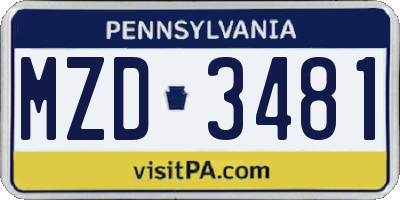 PA license plate MZD3481