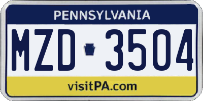 PA license plate MZD3504