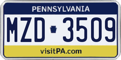 PA license plate MZD3509