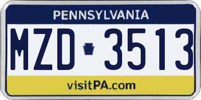 PA license plate MZD3513