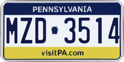 PA license plate MZD3514