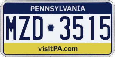 PA license plate MZD3515