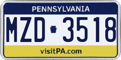 PA license plate MZD3518