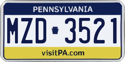 PA license plate MZD3521
