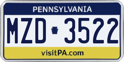 PA license plate MZD3522
