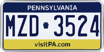 PA license plate MZD3524