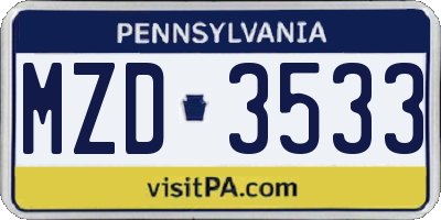 PA license plate MZD3533
