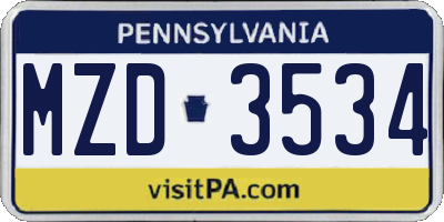 PA license plate MZD3534