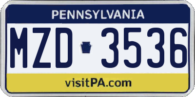 PA license plate MZD3536