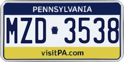 PA license plate MZD3538