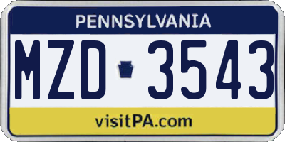 PA license plate MZD3543