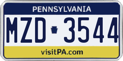 PA license plate MZD3544