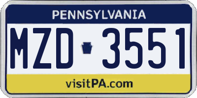 PA license plate MZD3551