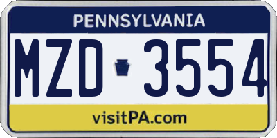 PA license plate MZD3554