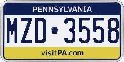PA license plate MZD3558