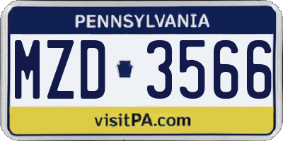 PA license plate MZD3566
